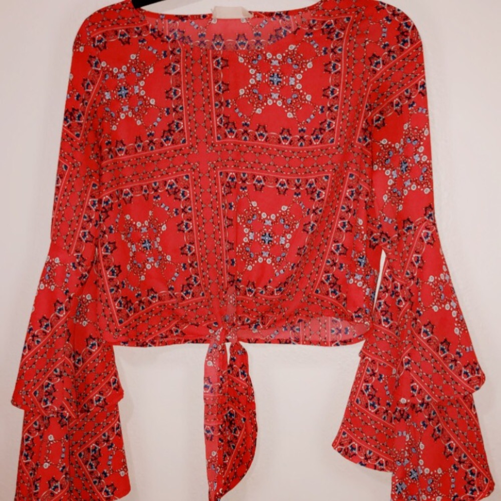Red, White, and Blue long sleeve crop top